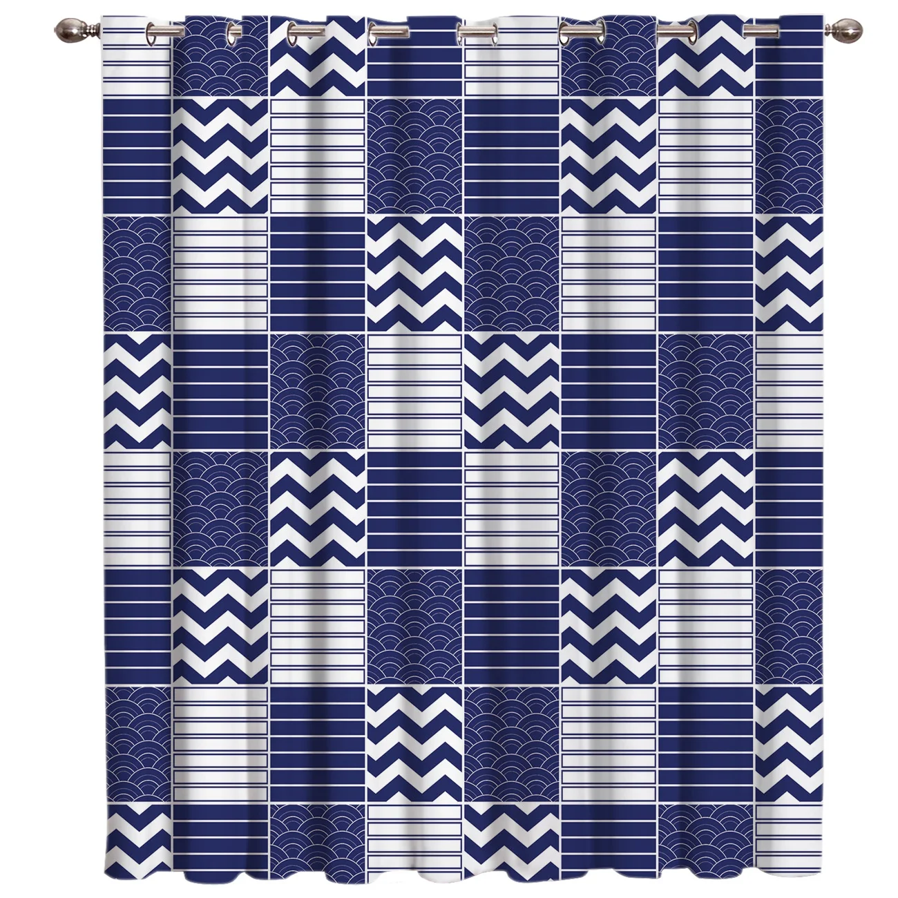 Blue Traditional Japanese Pattern Wave Living Room Blackout Fabric Indoor Decor Kids Window Treatment Ideas Set | Дом и сад