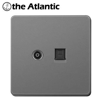 

TV Signal RJ45 Telephone Computer Data Satellite Cable Wall Socket PC Data Female Jack Outlet Gray Plastic Frame