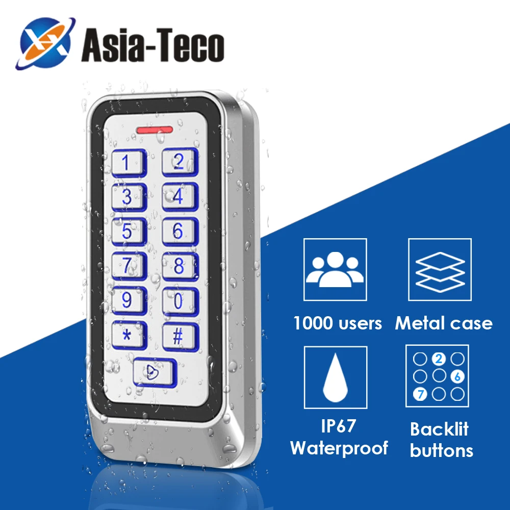 IP67 Waterproof Backlight RFID Metal Door Access Control Reader Keypad 1000 Users 125KHz EM Card door opener system