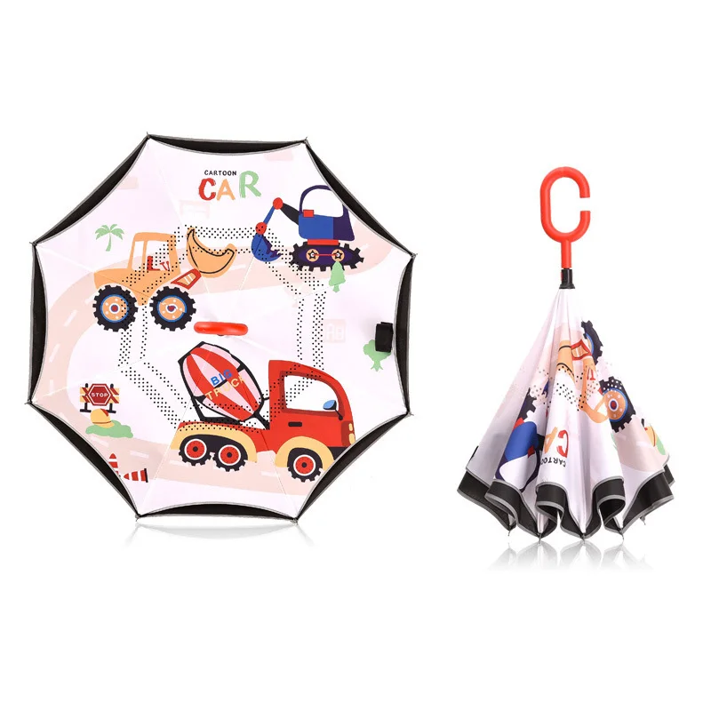 

Reverse Kids Umbrella Good Quality Cartoon Double-layer Inverted Umbrellas C-handle Parasol Equipped With Night Line Light Strip