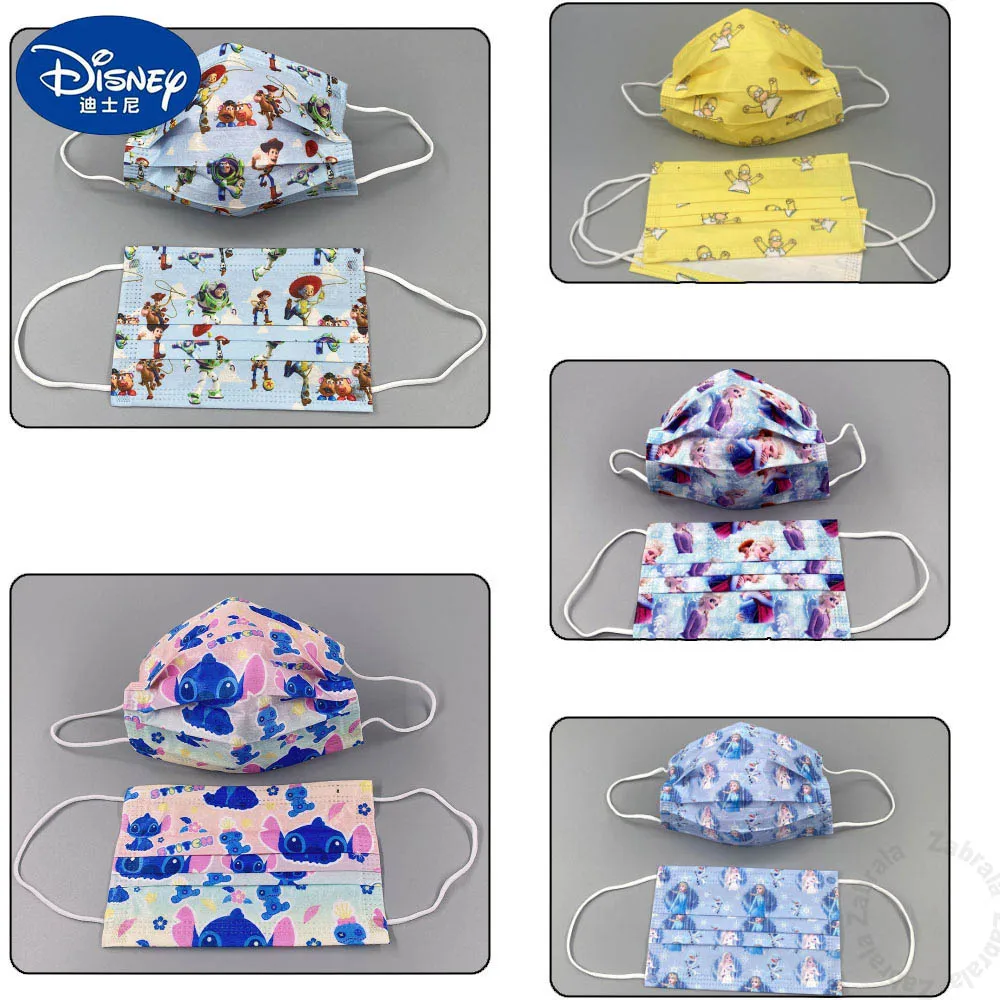 

50Pcs Disney Disposable Print Mask Kids Mascara Frozen Toy Story Simpson Cartoon Anime Fashion Children's Face Masks