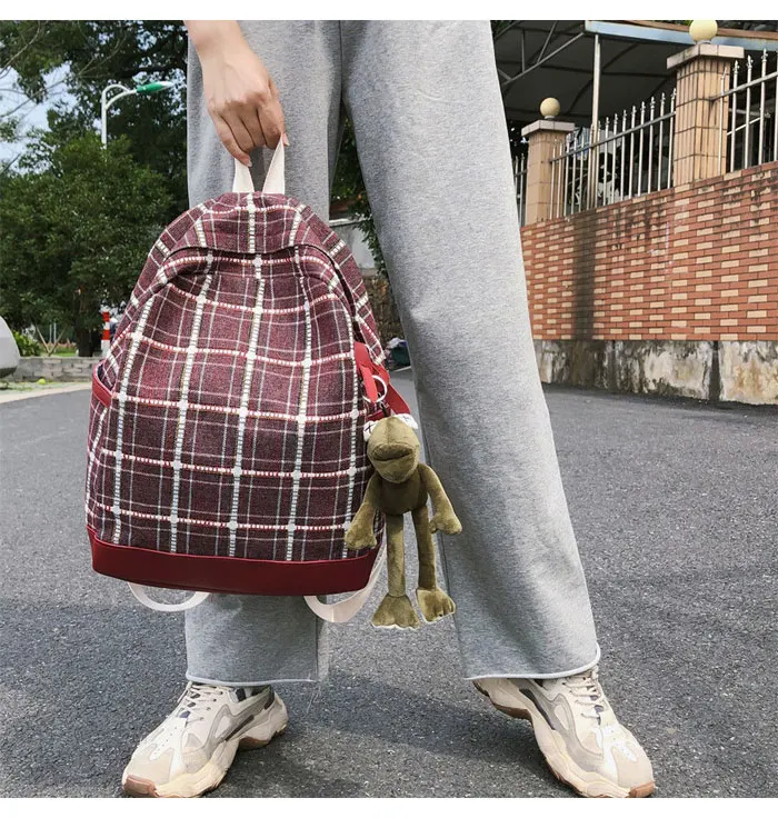 DALFR Bookbag новая мода высокое качество Pu Сращивание Студенческая сумка дамы плед холст рюкзак Повседневная дикая большая емкость дорожная