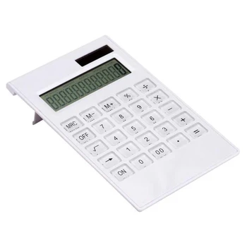 

HOT-Ultra Thin Portable Thin AAA Battery Solar Powered Dual Power Calculator Sn 12 Digit Office Calculator, White