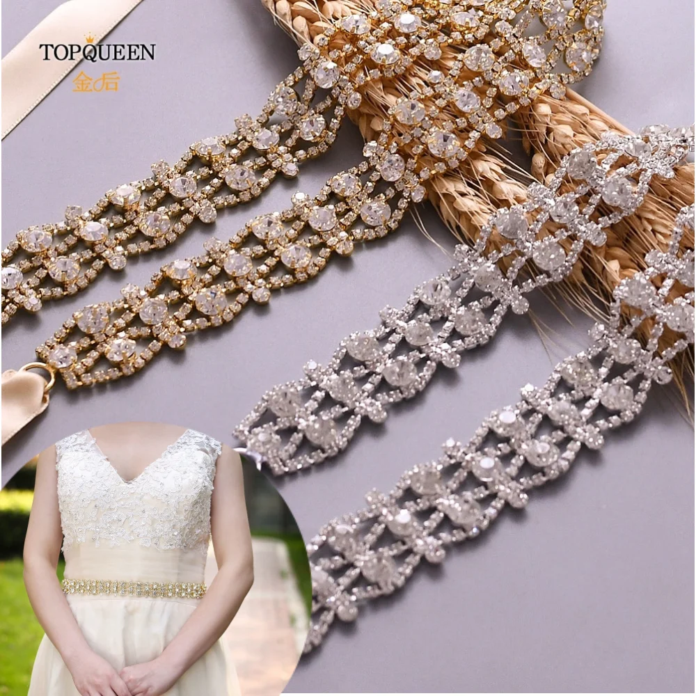 TOPQUEEN-cinturones de novia dorados de lujo mujer, vestidos plateados, fajas de cinturón de corsé, apliques de aleación para vestido de S414 AliExpress Bodas y eventos