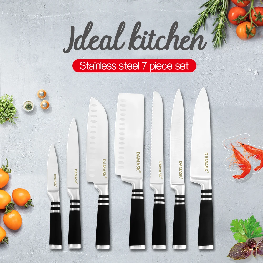 DAMASK Kitchen Knives Set Seamless Welding Steel Knife Paring Santoku Slicing Knives For Fish Meat Bread Veggie Chef Knife Set