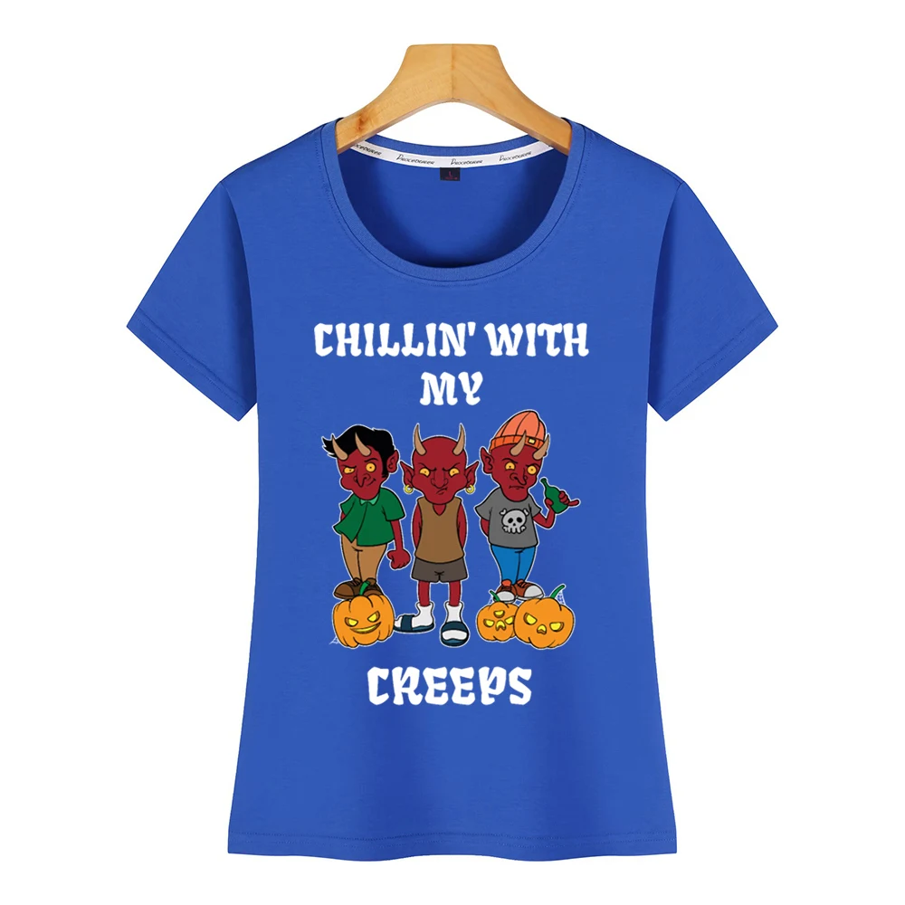 Женские топы, футболка, сатана чиллин с my creeps, сатанист на Хэллоуин, круглый вырез, винтажная женская футболка с принтом