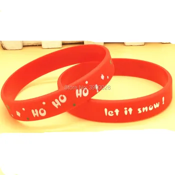 

100pcs Merry Christmas HO HO HO Let It Snow wristbands silicone bracelets