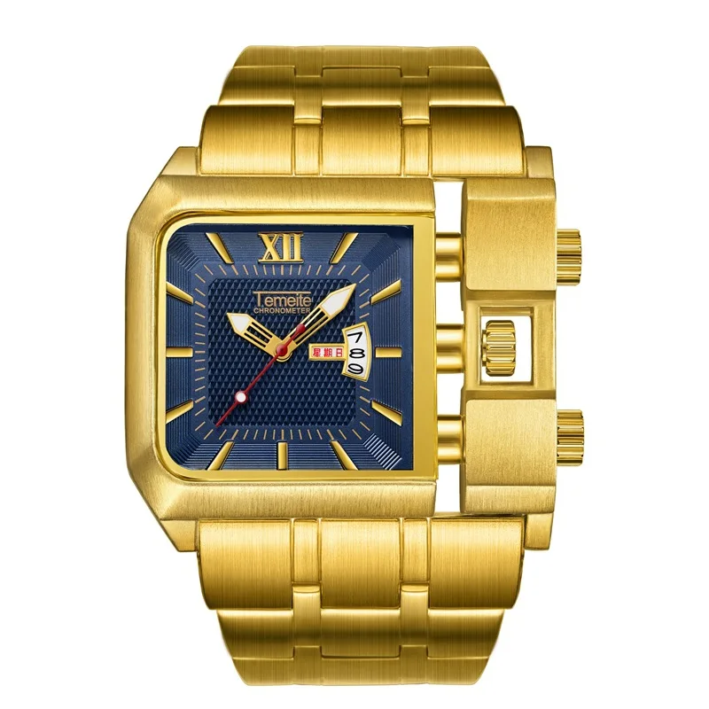 

2022 Brazilian Sports Large Dial Stainless Steel Band Men's Double Calendar Waterproof Quartz Watch Relojes Para Hombre