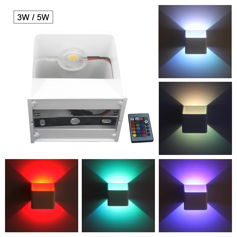 

Restroom modern square light 3W/5W aluminm remote control led RGB room decoration light bedroom wall 90-260V for home