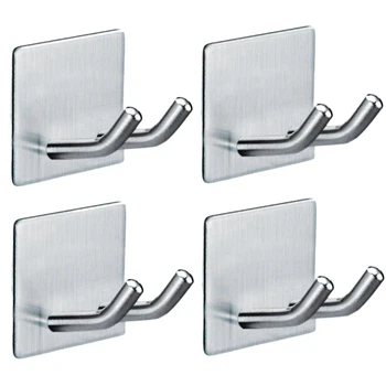 

Adhesive Hooks Wall Hooks Hanger Deluxe Razor Holder for Shower-Hook Hanger,Waterproof Stainless Steel Stick on Hooks (Set of 4