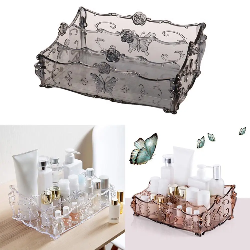 

Storage Box Plastic Desktop Carving Cosmetics Holder Bedroom Bathroom Makeup Storage Box Division Office Desk Organiser