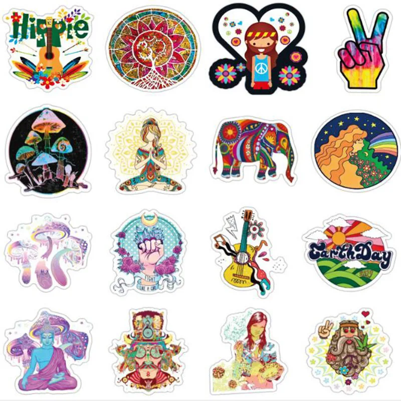 50 Pcs Non-repeating Waterproof Hippie Stickers Luggage Case Decals Stickers xkj 
