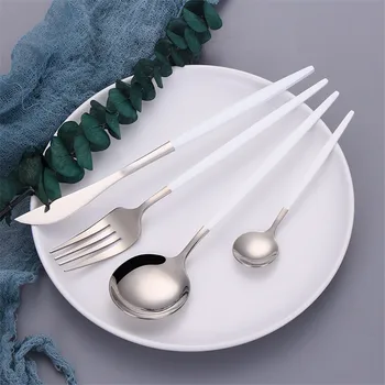 

Silverware Stainless Steel Cutlery Set Dessert Fork Spoon Knife Chopsticks Icespoon Tableware Dinnerware Set Complete Dinner Set