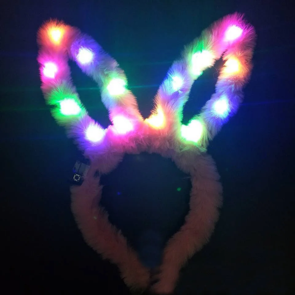 Светильник светящийся пушистый заячьи ушки светящаяся повязка на голову светящийся головной убор с заячьими ушками обруч для волос игрушка Пурим День рождения Рождество вечеринка - Цвет: 3