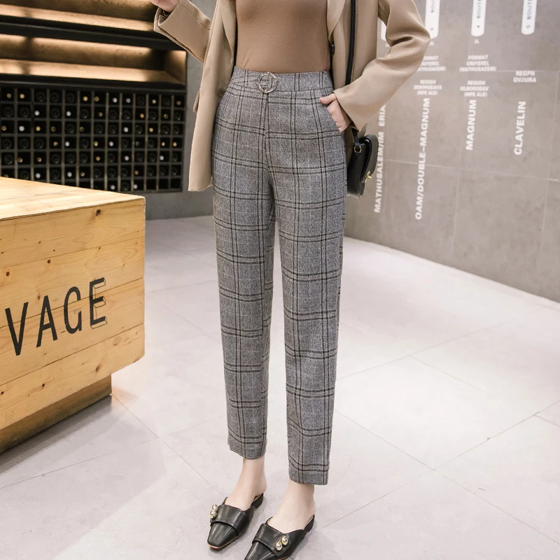 plaid ankle length pants