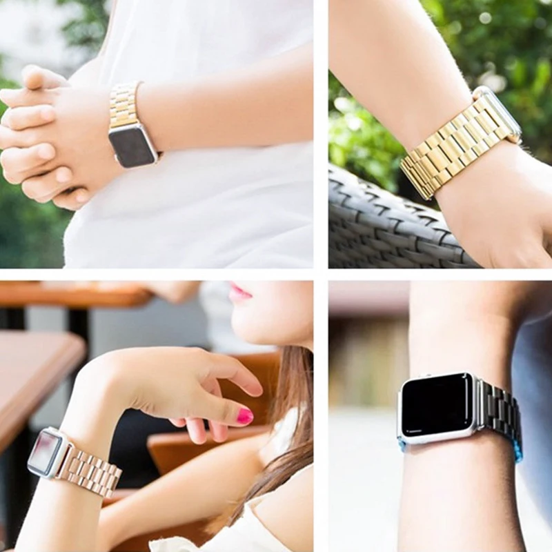 Stainless Steel Strap Wrist Band Replacement with Durable Metal Clasp for Apple Watch series 5 4 5