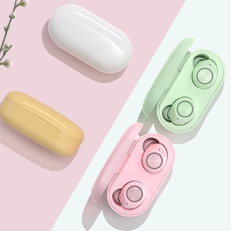 

Bluetooth 5.0 Wireless Headset Macaron Colorful ,HiFi Stereo Headset touch control mini Earbuds Built-in HD Mic Gift for Women