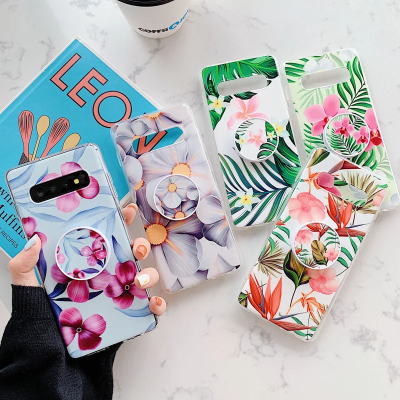 

For Samsung a50 Case Flower Language IMD Series For galaxy S8 S10 plus S9 Plus Airbag Bracket Phone Cover For Samsung galaxy a10