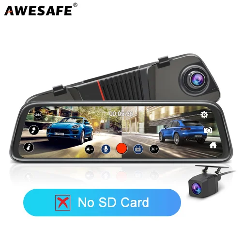 No SD Card AWESAFE, новинка, FHD, 1080 P, видеорегистратор, автомобильный видеорегистратор, камера, поток, зеркало заднего вида, 10 дюймов, ips, 2.5D, привод, видео, авто рекордер, ночное видение - Название цвета: No SD Card