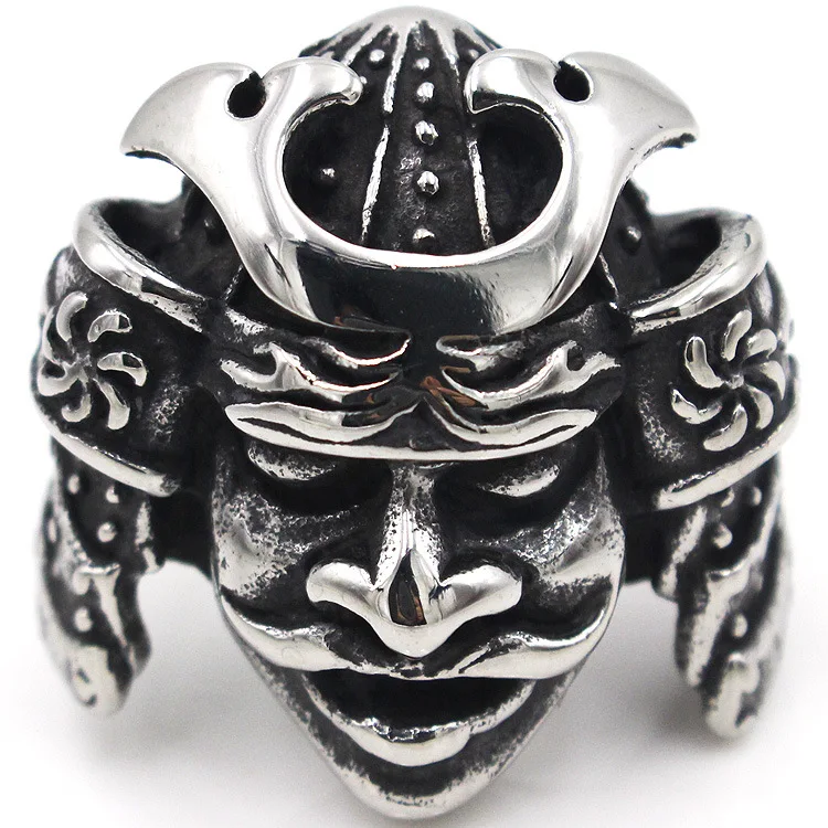 

AsJerlya Luxury Brand Men Rings Stainless Steel Men Jewelry Rings Japanese Bushido Samurai Helmet Warrior Punk Rings For Women