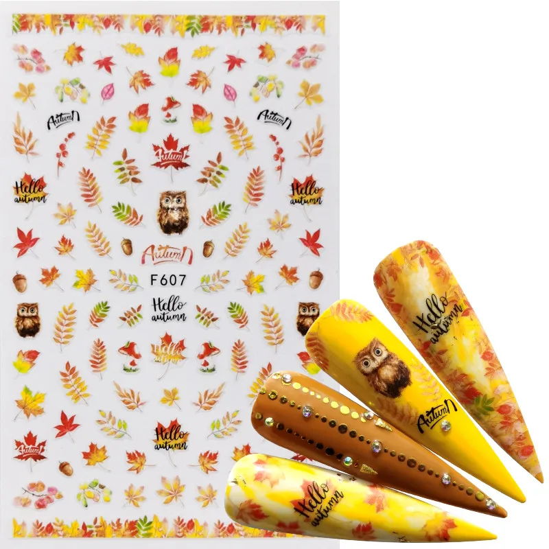 1 PC Mix Yellow Leaves Nail Stickers Flower Animal Butterfly 3D Adhesive Sliders Wraps Tips Charm Art Manicure Decorations | Красота и
