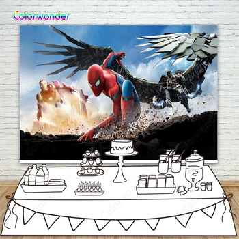 

Vinyl spiderman wing boy Backdrop Photo Background newborn Children Baby Birthday party Decoration photo studio