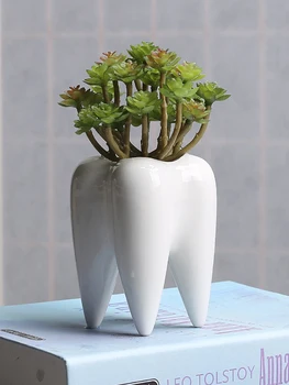 

White Tooth Ceramic Vase Flower Pots Planters Creative Tooth Design Desktop Decor Garden Pots teeth vase