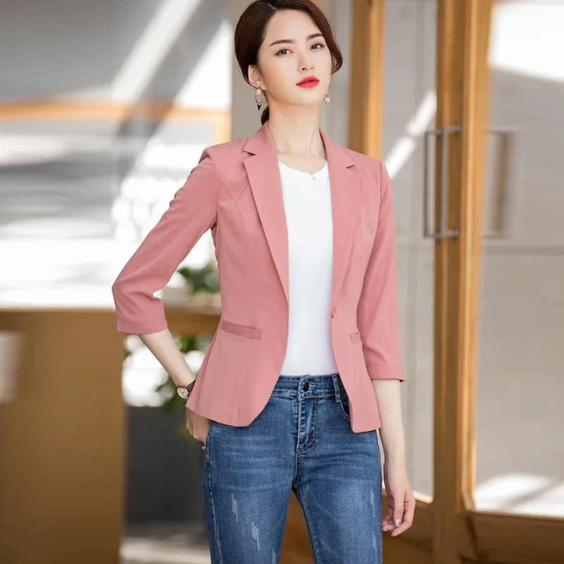 

Small Suit Coat Women's 2019 Spring Korean-style Fashion Elegant Three-quarter-length Sleeve Short Thin Suit Loose-Fit Leisure S