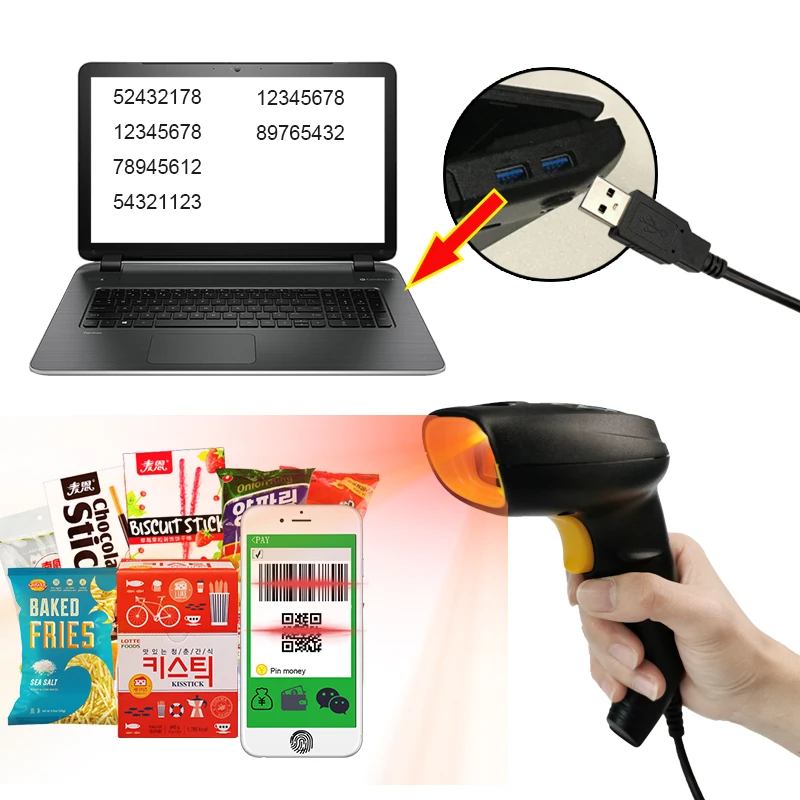 Portátil do Código de Barras do Usb com Fio qr da Imagem de Usb do Varredor do Código de Barras Varredor Usb com Fio 1d - 2d do 14 2d qr da imagem de usb do