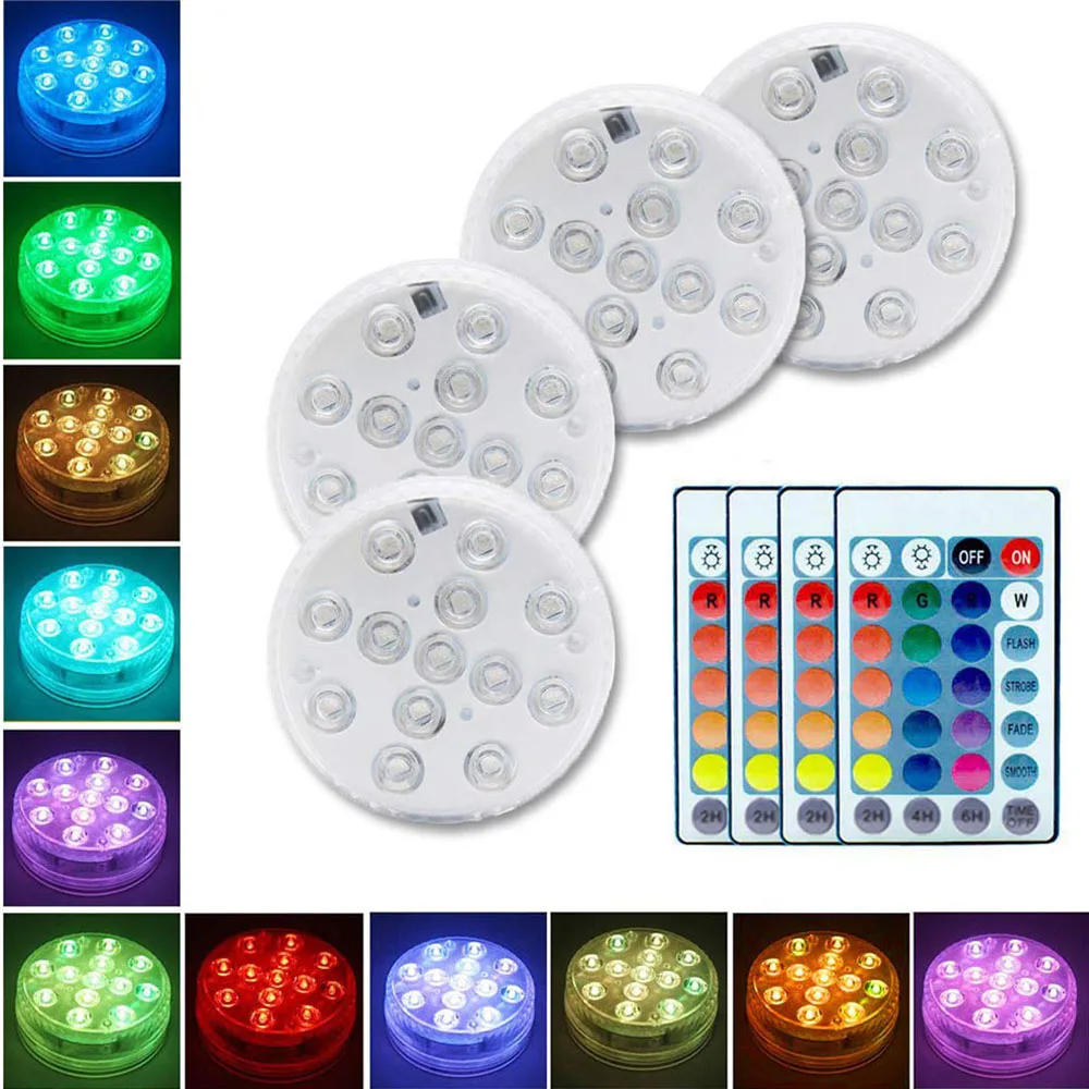 13 Led RGB Submersible Light remote Control IP68 Underwater Vase swimming pool Lamp for Aquarium Pond Wedding  Party Tub Bathtub