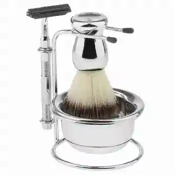

Mens Beard Grooming Kit with Shaving Brush Straight Shaving Razor Bowl Safety Stand Men Facial Beard Cleaning