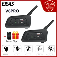Ejeas v6 pro 850mah bluetooth capacete da motocicleta comunicador interfone fone de ouvido com microfone 1200m interfone para 6 pilotos + clipe metal
