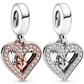 

New 925 Sterling Silver Bead Charm Rose Sparkling Freehand Heart With Crystal Pendant Beads Fit Bracelet Diy Jewelry