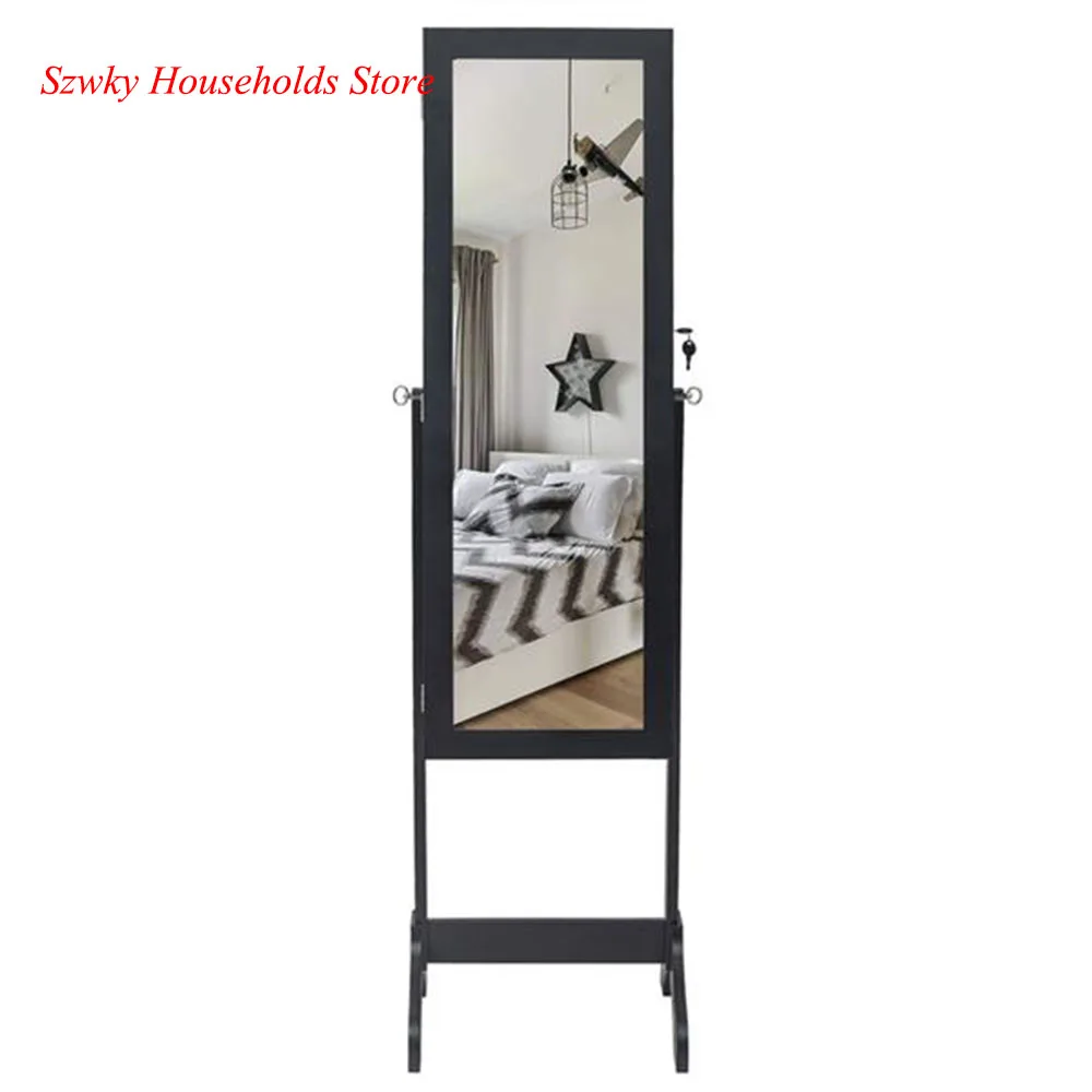 

Non Full Mirror Wooden Floor Standing 4-Layer Shelf Jewelry Storage Adjustable Mirror Cabinet Black