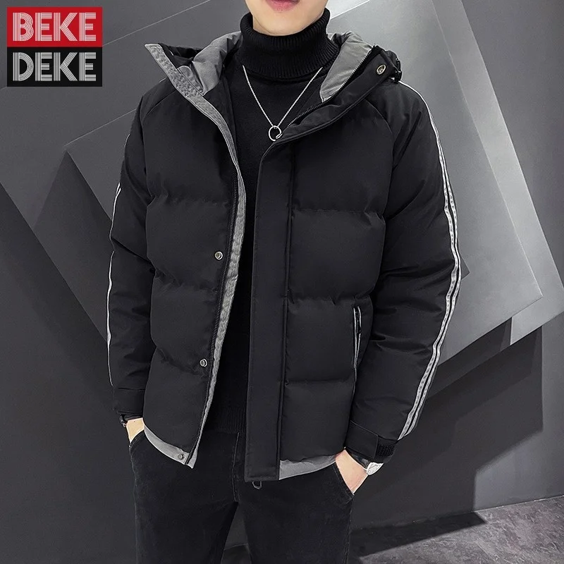 

Mens New Padded Hooded Jacket Mixed Colors Thick Warm 2022 Winter Parkas Slim Fit Casual Cold Jackets Male Outerwear Size M-4XL