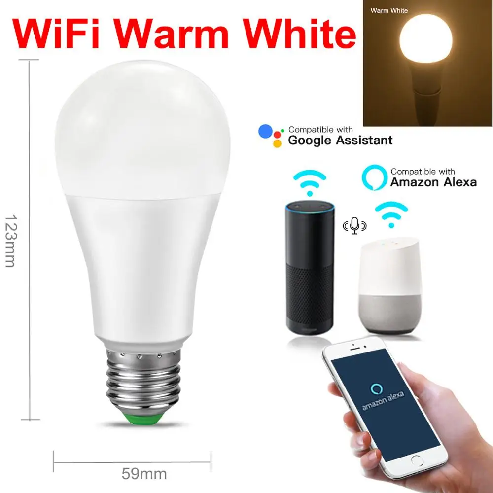 Умный дом WiFi/Bluetooth светодиодный светильник с регулируемой яркостью 15 Вт E27 Google Home amazon echo alexa Голосовое управление Mi ni лампа Smart Life - Цвет: WIFI Warm White