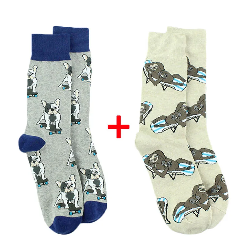 [COSPLACOOL] забавные носки с рисунками животных из мультфильмов; Милые мужские носки с Мопсом, обезьяной, собакой; креативные уличные носки для скейтборда; Skarpetki Crew Sokken - Цвет: Two Pairs