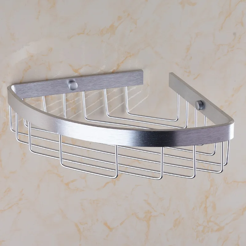 

Single Layer Large Rims Guardrail Storage Shelf Alumimum Triangular Mesh Basket Bathroom Hardware Pendant Manufacturers Direct S