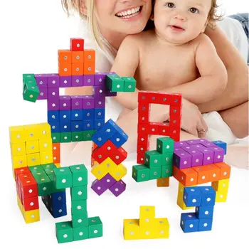 

Magnetic Building Blocks Montessori Cube Wooden Building Assembling Blocks Educational Toys for Kids