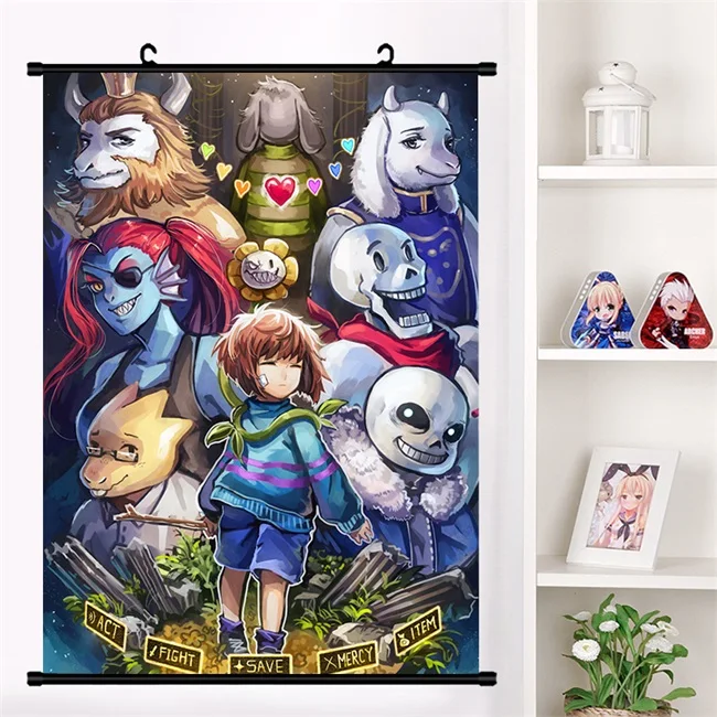 Аниме игра Undertale Sans Frisk Flowey Chara настенная прокрутка настенный плакат коллекция домашнего декора арт-подарки - Цвет: Q