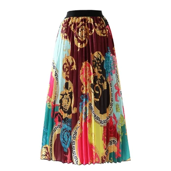

European and American high waist skirt autumn 2020 new summer pleated printed skirt women's mid winter long air umbrella skirt