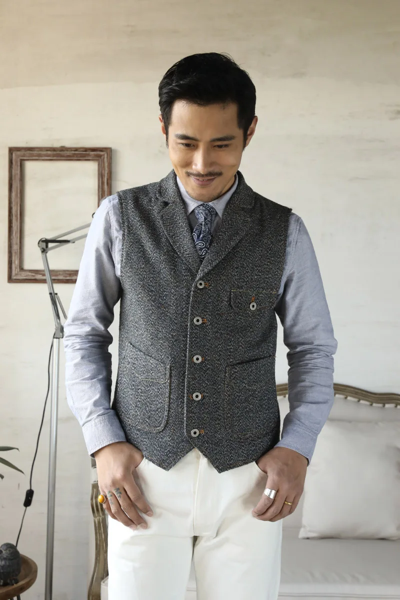 60% OFF MJ-0008 Read Description! Asian size vintage 65% wool vest 560 GSM mens casual tweed vest