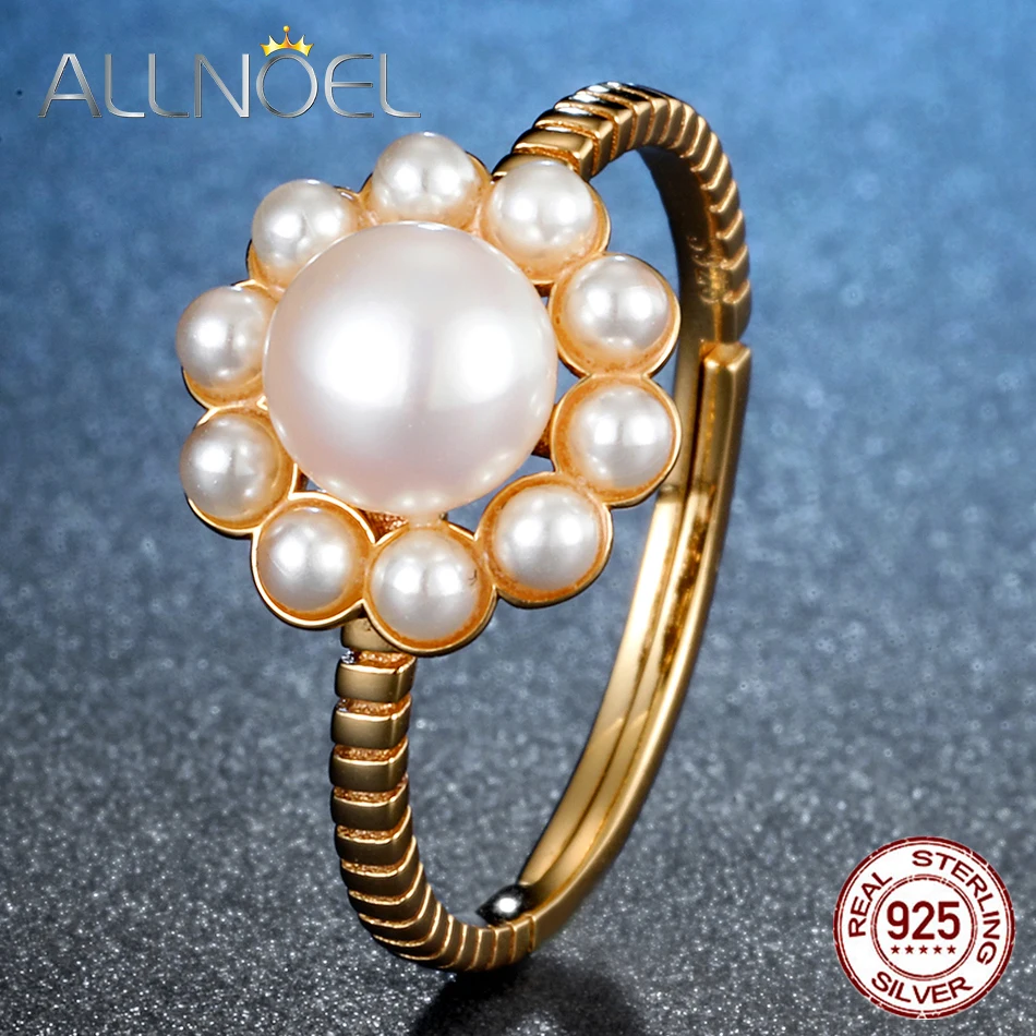 ALLNOEL цельное 925 пробы Серебряное кольцо с жемчугом для женщин, Настоящее Жемчужное кольцо на День святого Валентина для помолвки, хорошее ювелирное изделие