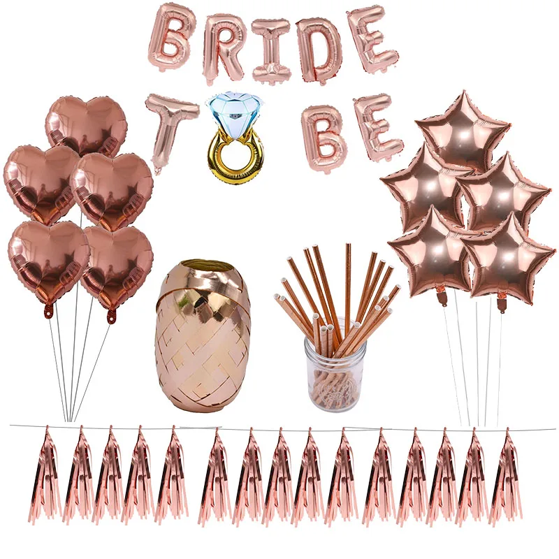 

Alphabet Bride To Be Theme Air Ballon Rose Gold Foil Balloon Popcorn Box Crown Hen Party Bachelorette Party Wedding Supplies