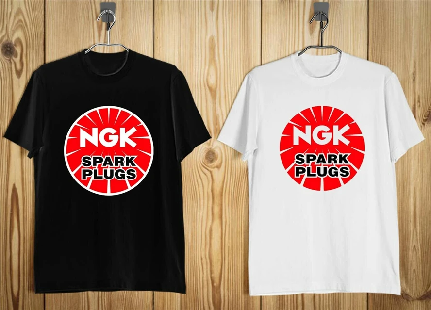 Свечи зажигания NGK Racing Sports Logo Мужская футболка черный и белый B топы | Футболки -4000182837310