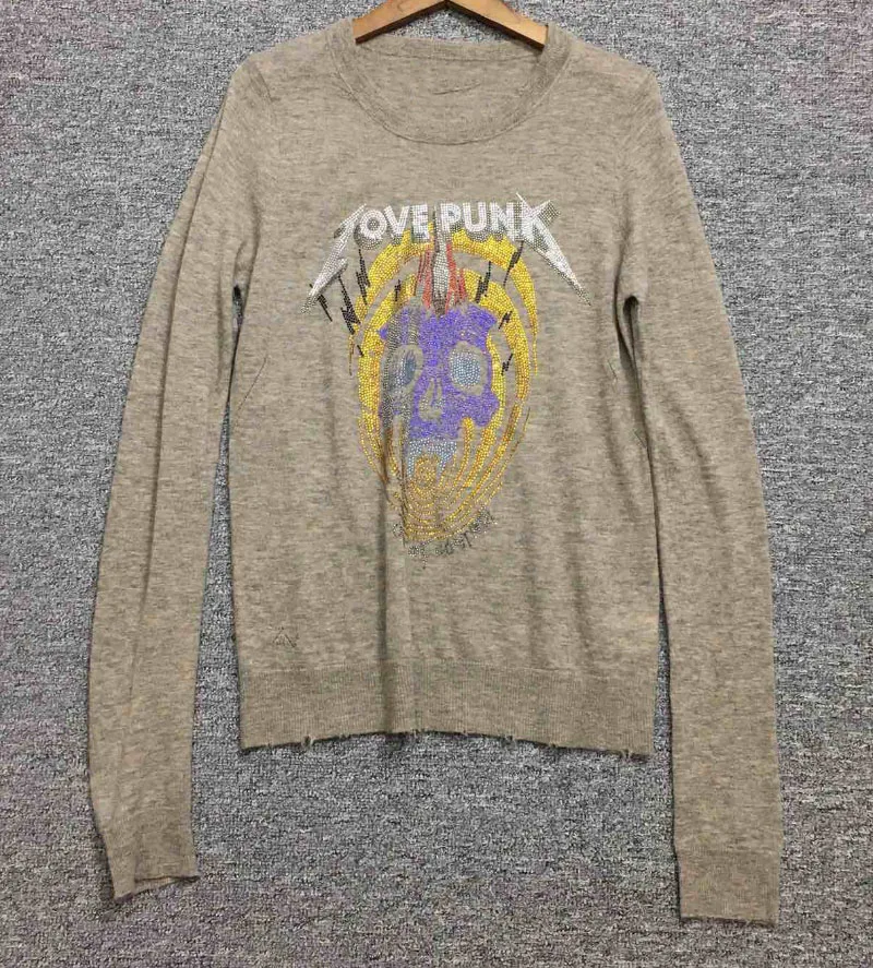 

ROCK style Cashmere Sweaters Round neck front Skull Foil Stamping wOMAN JUMPER