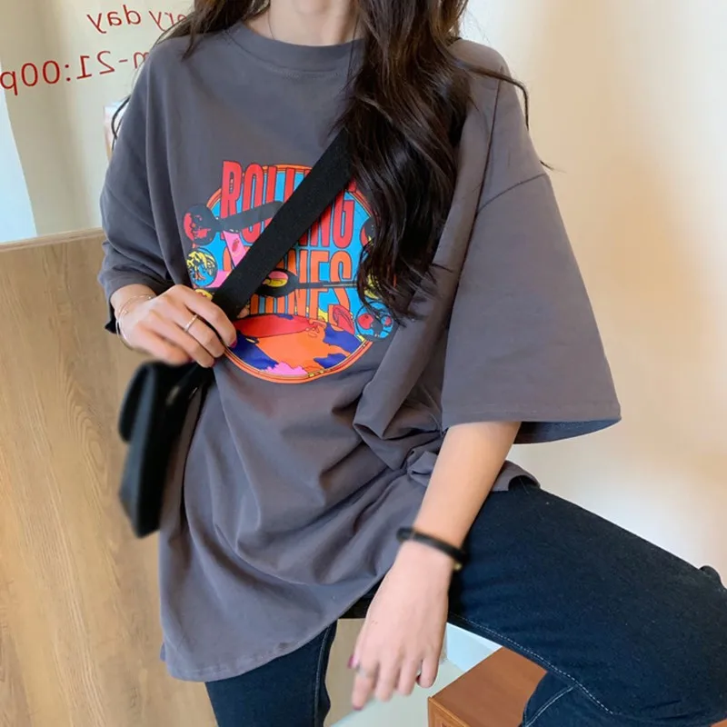 Harajuku Long T-Shirt Loose Letter Printed Women Tshirt Loose Female Tee Tops Large Size Summer T-Shirts