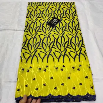 

High Quality Dubai Cotton Fabric Swiss Embroidery Stones French Pure Cotton Lace Fabric Nigerian Dress Material for Women 5Yards