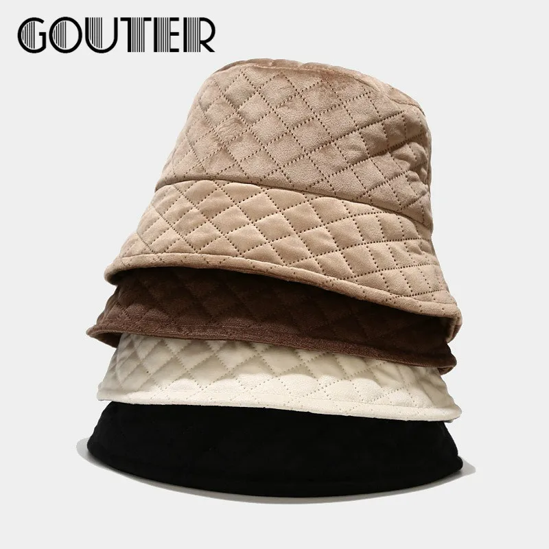 GOUTER Вельветовая однотонная клетчатая Панама дизайнерская уличная стильная