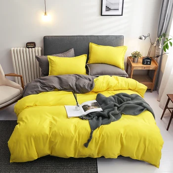 

BEST.WENSD Drop Shipping Full Set Comfortable Duvet Cover Set Solid Color Ins Bed Linen Yellow Purple Grey Green Orange Bedding